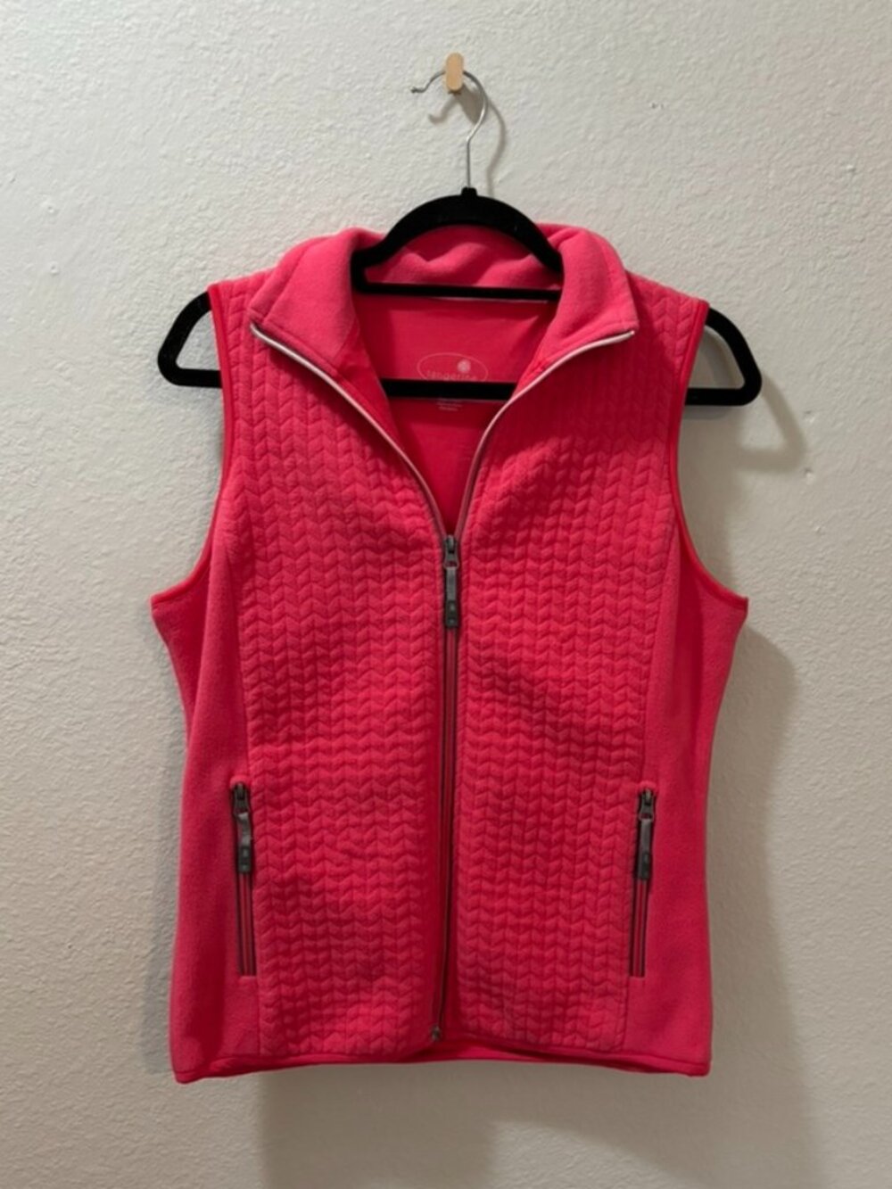 Pink Textured Fleece Full Zip Athletic Vest Size Small